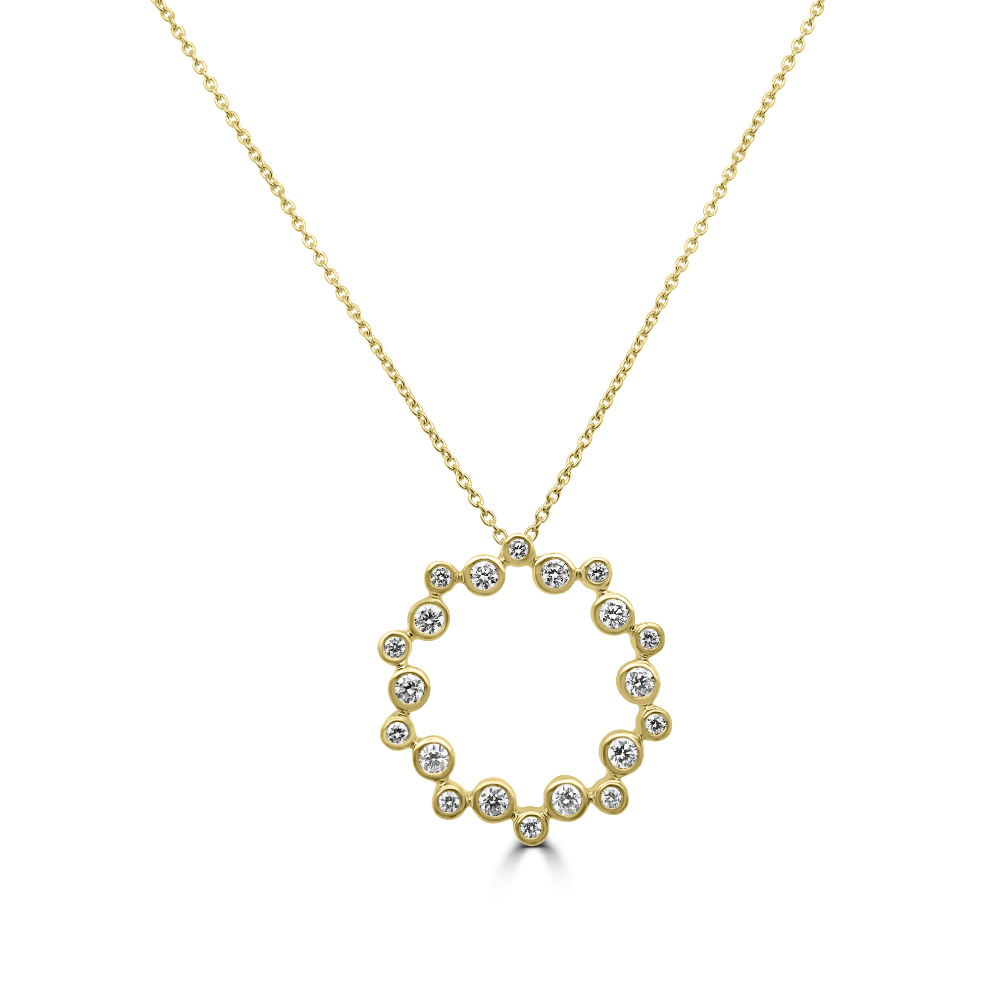 18Y 20x RBC DIA 0.53ct Rubover Circle Bubble Pendant & Chain